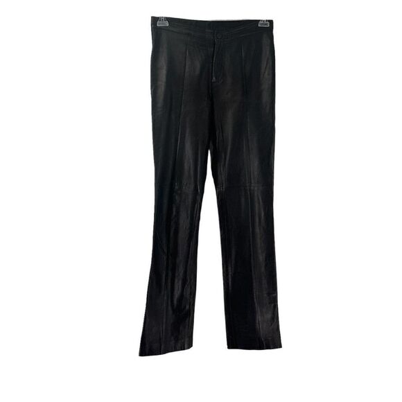 Ralph Lauren Lamb Skin Pants Leather Black Size 4 Black Label Straight Leg Chic - Picture 1 of 12